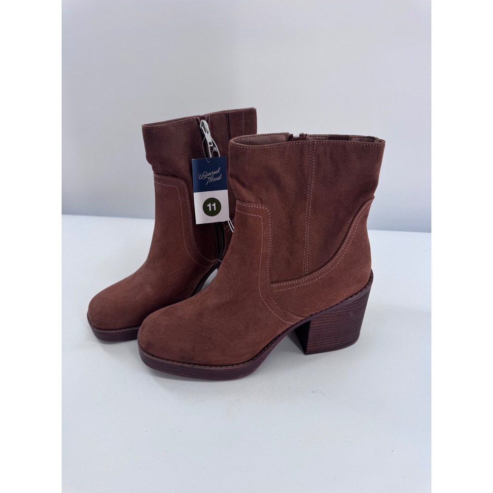 Universal Thread Lilyan Ankle Boots Cognac Brown Faux Suede Heel Sz‎ 11 New